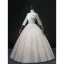 Elegant Champagne Beading Lace Flower Prom Dresses 2022 Ball Gown V-Neck Multi-Colors Sequins 3/4 Sleeve Backless Floor-Length / Long Formal Dresses