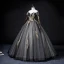 Elegant Chic / Beautiful Black Star Sequins Prom Dresses 2022 Ball Gown Off-The-Shoulder Short Sleeve Backless Appliques Lace Flower Floor-Length / Long