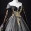 Elegant Chic / Beautiful Black Star Sequins Prom Dresses 2022 Ball Gown Off-The-Shoulder Short Sleeve Backless Appliques Lace Flower Floor-Length / Long