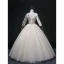Elegant Champagne Beading Lace Flower Prom Dresses 2022 Ball Gown V-Neck Multi-Colors Sequins 3/4 Sleeve Backless Floor-Length / Long Formal Dresses