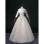 Elegant Champagne Beading Lace Flower Prom Dresses 2022 Ball Gown V-Neck Multi-Colors Sequins 3/4 Sleeve Backless Floor-Length / Long Formal Dresses