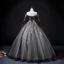 Elegant Chic / Beautiful Black Star Sequins Prom Dresses 2022 Ball Gown Off-The-Shoulder Short Sleeve Backless Appliques Lace Flower Floor-Length / Long