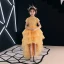 High Low Gold Flower Girl Dresses 2019 A-Line / Princess High Neck Short Sleeve Rhinestone Beading Asymmetrical Cascading Ruffles Wedding Party Dresses