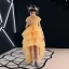 High Low Gold Flower Girl Dresses 2019 A-Line / Princess High Neck Short Sleeve Rhinestone Beading Asymmetrical Cascading Ruffles Wedding Party Dresses