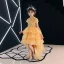 High Low Gold Flower Girl Dresses 2019 A-Line / Princess High Neck Short Sleeve Rhinestone Beading Asymmetrical Cascading Ruffles Wedding Party Dresses