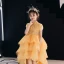 High Low Gold Flower Girl Dresses 2019 A-Line / Princess High Neck Short Sleeve Rhinestone Beading Asymmetrical Cascading Ruffles Wedding Party Dresses