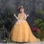 Lovely Gold Flower Girl Dresses 2019 A-Line / Princess Scoop Neck Sleeveless Appliques Flower Pearl Rhinestone Sweep Train Ruffle Backless Wedding Party Dresses
