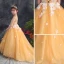 Lovely Gold Flower Girl Dresses 2019 A-Line / Princess Scoop Neck Sleeveless Appliques Flower Pearl Rhinestone Sweep Train Ruffle Backless Wedding Party Dresses