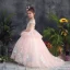 Schöne Pearl Rosa Blumenmädchenkleider 2019 Ballkleid Off Shoulder Spaghettiträger Kurze Ärmel Applikationen Spitze Perle Perlenstickerei Sweep / Pinsel Zug Rüschen Rückenfreies Kleider Für Hochzeit