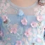 Elegant Sky Blue Prom Dresses 2019 A-Line / Princess Scoop Neck 3/4 Sleeve Appliques Lace Rhinestone Sweep Train Cascading Ruffles Backless Flower Girl Dresses