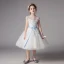 Chic / Beautiful Ivory See-through Flower Girl Dresses 2019 A-Line / Princess Scoop Neck Short Sleeve Sash Appliques Lace Tea-length Ruffle Wedding Party Dresses