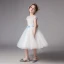 Chic / Beautiful Ivory See-through Flower Girl Dresses 2019 A-Line / Princess Scoop Neck Short Sleeve Sash Appliques Lace Tea-length Ruffle Wedding Party Dresses
