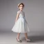 Chic / Beautiful Ivory See-through Flower Girl Dresses 2019 A-Line / Princess Scoop Neck Short Sleeve Sash Appliques Lace Tea-length Ruffle Wedding Party Dresses