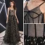 Elegante Schwarz Ballkleider 2019 A Linie Spaghettiträger Ärmellos Glanz Star Lange Rüschen Rückenfreies Festliche Kleider