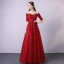 Modern / Fashion Navy Blue See-through Prom Dresses 2018 A-Line / Princess Scoop Neck 1/2 Sleeves Appliques Lace Beading Floor-Length / Long Ruffle Formal Dresses