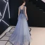 Chic Bleu Ciel Transparentes Robe De Soirée 2019 Princesse Encolure Dégagée Sans Manches Appliques Fleur Train De Balayage Volants Dos Nu Robe De Ceremonie