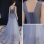 Chic Bleu Ciel Transparentes Robe De Soirée 2019 Princesse Encolure Dégagée Sans Manches Appliques Fleur Train De Balayage Volants Dos Nu Robe De Ceremonie