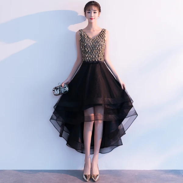 High Low Black Cocktail Dresses 2019 A-Line / Princess V-Neck Sleeveless Asymmetrical Ruffle Backless Formal Dresses High Low Black Cocktail Dresses 2019 A-Line / Princess V-Neck Sleeveless Asymmetrical Ruffle Backless Formal Dresses