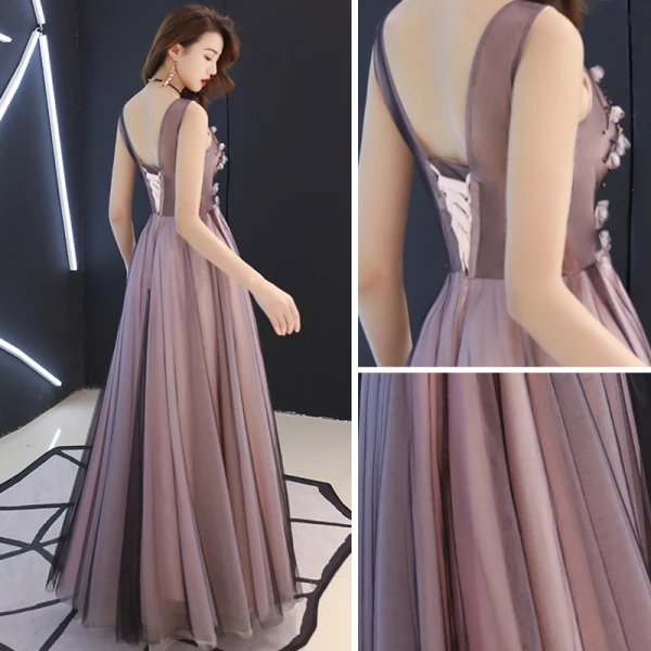 Sexy Black Pearl Pink See-through Evening Dresses  2019 A-Line / Princess V-Neck Sleeveless Appliques Flower Beading Floor-Length / Long Ruffle Backless Formal Dresses