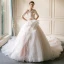 Edles Champagner Durchsichtige Brautkleider / Hochzeitskleider 2019 Ballkleid Eckiger Ausschnitt 1/2 Ärmel Applikationen Spitze Rückenfreies Kathedrale Schleppe Rüschen