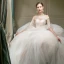 Edles Champagner Durchsichtige Brautkleider / Hochzeitskleider 2019 Ballkleid Eckiger Ausschnitt 1/2 Ärmel Applikationen Spitze Rückenfreies Kathedrale Schleppe Rüschen