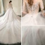 Edles Champagner Durchsichtige Brautkleider / Hochzeitskleider 2019 Ballkleid Eckiger Ausschnitt 1/2 Ärmel Applikationen Spitze Rückenfreies Kathedrale Schleppe Rüschen
