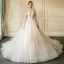 Elegant Champagne See-through Wedding Dresses 2019 A-Line / Princess Scoop Neck Detachable 3/4 Sleeve Appliques Lace Cathedral Train Ruffle