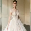 Elegant Champagne See-through Wedding Dresses 2019 A-Line / Princess Scoop Neck Detachable 3/4 Sleeve Appliques Lace Cathedral Train Ruffle