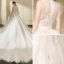 Elegant Champagne See-through Wedding Dresses 2019 A-Line / Princess Scoop Neck Detachable 3/4 Sleeve Appliques Lace Cathedral Train Ruffle