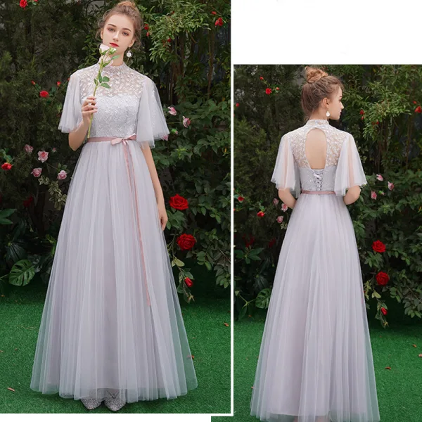 A-Line Chiffon Floor Length Wedding Dress With Ribbon Bow Sleeveless Scoop Neck and Sash Draping For Princesses main image 0