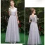 Affordable Grey See-through Bridesmaid Dresses 2019 A-Line / Princess Scoop Neck Sash Appliques Lace Floor-Length / Long Ruffle Backless Wedding Party Dresses