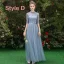 Affordable Sky Blue See-through Bridesmaid Dresses 2019 A-Line / Princess 1/2 Sleeves Sash Appliques Lace Floor-Length / Long Ruffle Wedding Party Dresses