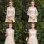 Affordable Champagne See-through Bridesmaid Dresses 2019 A-Line / Princess Sash Appliques Lace Floor-Length / Long Ruffle Backless Wedding Party Dresses