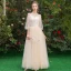 Affordable Champagne See-through Bridesmaid Dresses 2019 A-Line / Princess Sash Appliques Lace Floor-Length / Long Ruffle Backless Wedding Party Dresses