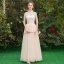 Affordable Champagne See-through Bridesmaid Dresses 2019 A-Line / Princess Sash Appliques Lace Floor-Length / Long Ruffle Backless Wedding Party Dresses