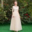 Affordable Champagne See-through Bridesmaid Dresses 2019 A-Line / Princess Sash Appliques Lace Floor-Length / Long Ruffle Backless Wedding Party Dresses