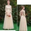 Affordable Champagne See-through Bridesmaid Dresses 2019 A-Line / Princess Sash Appliques Lace Floor-Length / Long Ruffle Backless Wedding Party Dresses