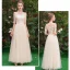 Affordable Champagne See-through Bridesmaid Dresses 2019 A-Line / Princess Sash Appliques Lace Floor-Length / Long Ruffle Backless Wedding Party Dresses