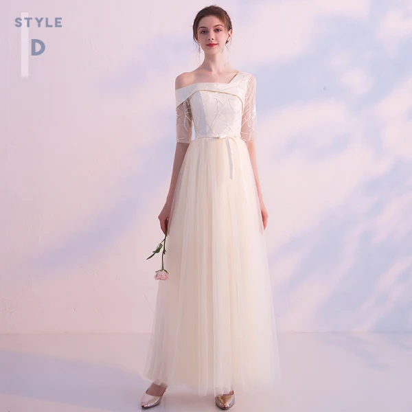 Prisvärd Champagne Tärnklänningar 2019 Prinsessa Skärp Appliqués Spets Långa Ruffle Halterneck Klänning Till Bröllop