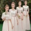 Remise Champagne Transparentes Robe Demoiselle D'honneur 2019 Princesse Ceinture Appliques En Dentelle Longue Volants Dos Nu Robe Pour Mariage