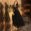 Affordable Black See-through Prom Dresses 2019 A-Line / Princess Scoop Neck Long Sleeve Glitter Sequins Ankle Length Ruffle Formal Dresses