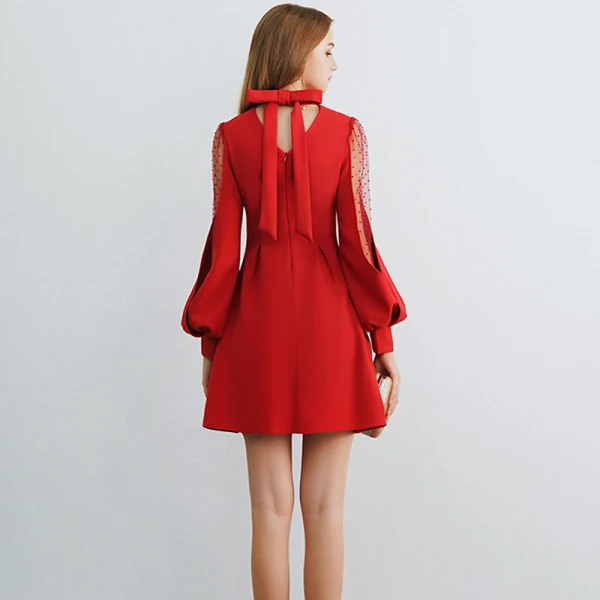 Modest / Simple Burgundy See-through Homecoming Graduation Dresses 2019 A-Line / Princess High Neck Puffy Long Sleeve Short Ruffle Backless Formal Dresses