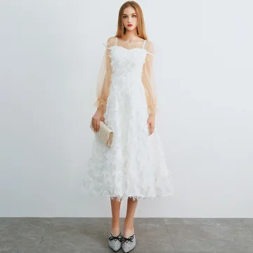 Chic Beautiful Ivory Homecoming Graduation Dresses 2019 A Line Princess Off The Shoulder Spaghetti Straps Puffy Long Sleeve Appliques Lace Tea Length Backless Formal Dresses
