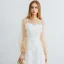 Chic / Belle Ivoire de retour Robe De Graduation 2019 Princesse De l'épaule Bretelles Spaghetti Gonflée Manches Longues Appliques En Dentelle Thé Longueur Dos Nu Robe De Ceremonie