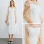 Chic / Belle Ivoire de retour Robe De Graduation 2019 Princesse De l'épaule Bretelles Spaghetti Gonflée Manches Longues Appliques En Dentelle Thé Longueur Dos Nu Robe De Ceremonie