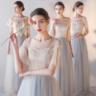 Elegant Champagne Bridesmaid Dresses 2019 A Line Princess Sash Appliques Lace Floor Length Long Ruffle Backless Wedding Party Dresses