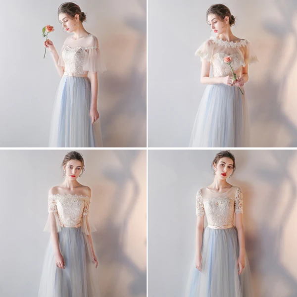 Elegant Champagne Bridesmaid Dresses 2019 A-Line / Princess Sash Appliques Lace Floor-Length / Long Ruffle Backless Wedding Party Dresses