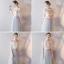 Elegant Champagne Bridesmaid Dresses 2019 A-Line / Princess Sash Appliques Lace Floor-Length / Long Ruffle Backless Wedding Party Dresses