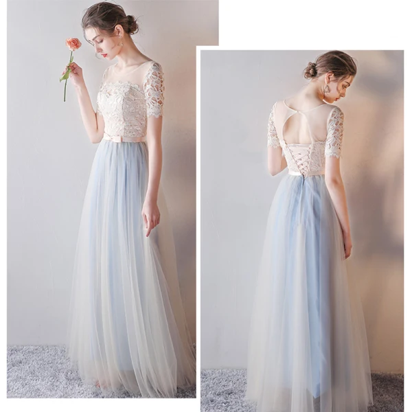 Elegant Champagne Bridesmaid Dresses 2019 A-Line / Princess Sash Appliques Lace Floor-Length / Long Ruffle Backless Wedding Party Dresses