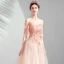 Élégant Perle Rose Robe De Soirée 2019 Princesse Bretelles Spaghetti 1/2 Manches Appliques En Dentelle Perle Faux Diamant Train De Balayage Volants Dos Nu Robe De Ceremonie